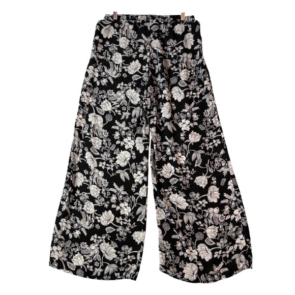Favlux Fashion Pants - Wide Leg Pants Black White Floral Women's L Palazzo Pants Boho Resortwear Beach